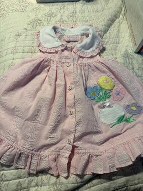 Vintage Samara Pink Floral Appliqué Girls' Casual Dress